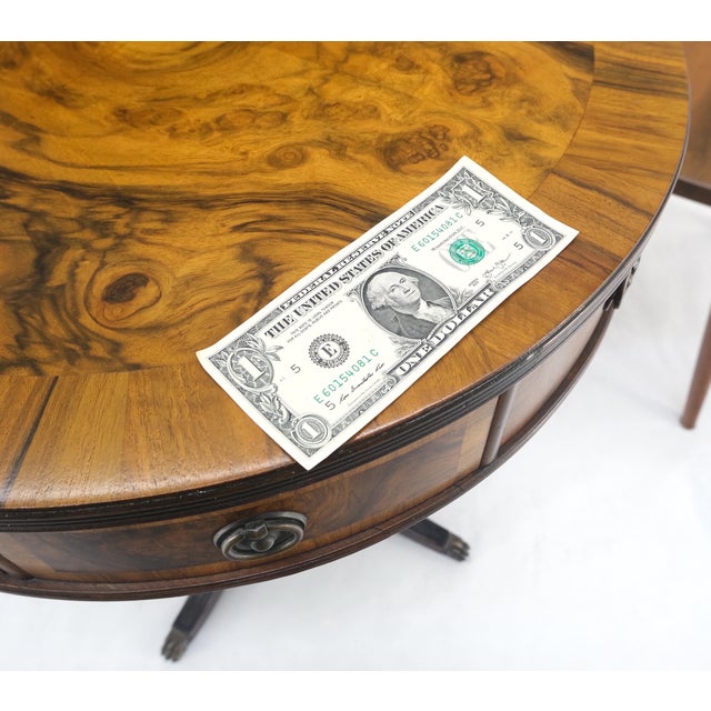 Traditional Walnut Round Drum Center Side Table Stand w/ Drawers Johnson Furniture Mint! For Sale - Image 3 of 13