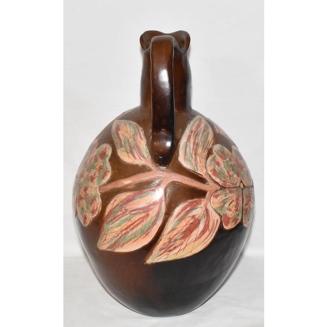 Large Vintage 1997 Folk Art Pottery Chulucanas Peru Round Woman Terracotta Handmade Vessel by Flavio Sosa For Sale - Image 4 of 11