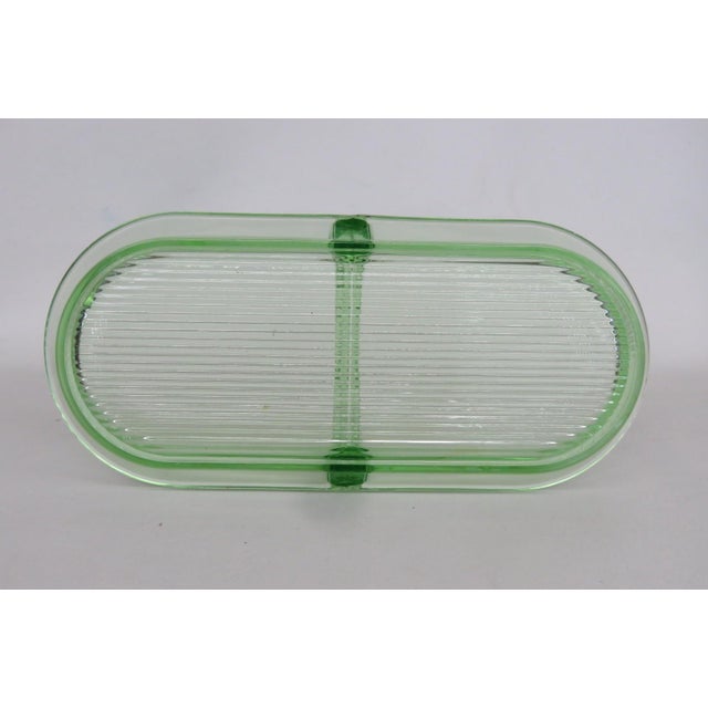 Glass Early 20th Century Green Uranium Depression Glass Oblong Celery Tray Serving Dish With Handle For Sale - Image 7 of 16