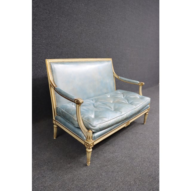 1960s Louis XVI Leatherette Tufted Settee For Sale - Image 5 of 9