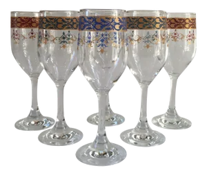 Vintage Jewel-Tone Banded Stemware - Set of 8