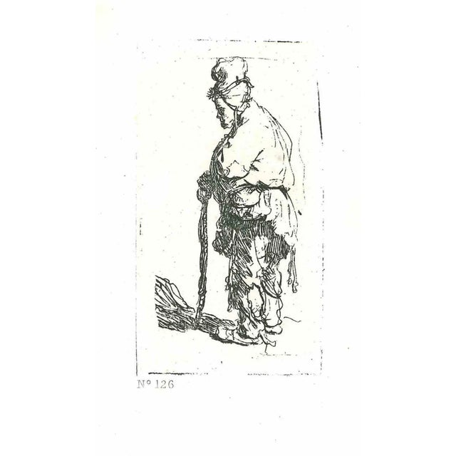 After Rembrandt, Beggar Leaning on a Stick, Etching, 19th Century For Sale - Image 3 of 3