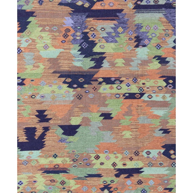 Early 21st Century Scandinavian Flat-Weave Style With Multicolored Geometric by Keivan Woven Arts For Sale - Image 5 of 7