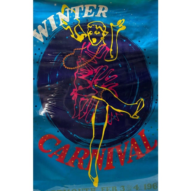 Pop Art Original 1961 Dartmouth College Winter Carnival Cha Cha Dancer Skiing Ski Poster For Sale - Image 3 of 6