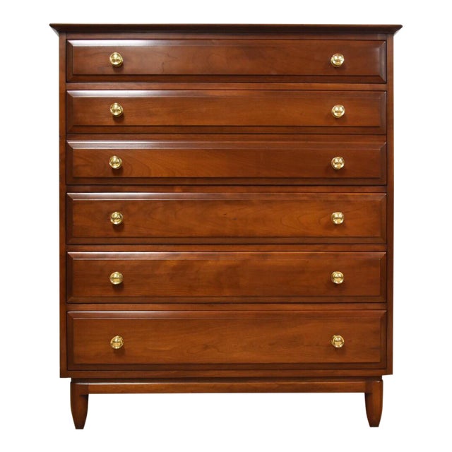 Cherry & Brass Tall Dresser by Willett Furniture | Chairish
