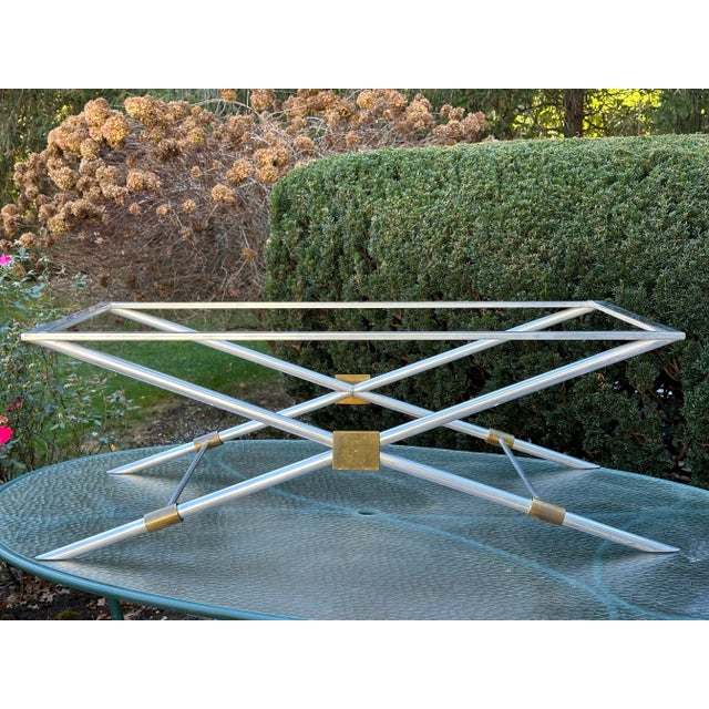 Silver John Vesey v-41 X-Leg Aluminum Brass Coffee Table Mid Century Modern For Sale - Image 8 of 12