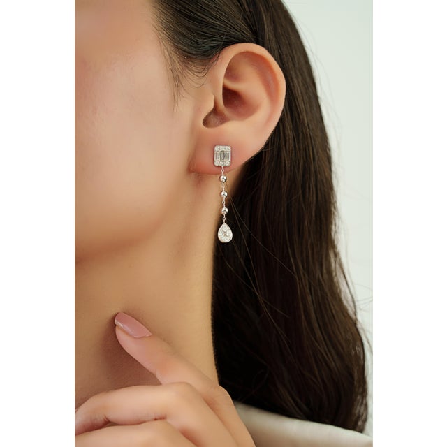 Not Yet Made - Made To Order Modernist 1.08ct Mixed Cut Diamond Teardrop Chain Earrings in 14k White Gold- A Pair For Sale - Image 5 of 13