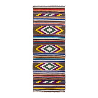 Vintage Kilim Handmade Flatweave Multicolor Geometric Wool Runner 3' 0'' X 8' 9'' For Sale