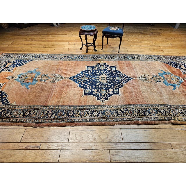 19th Century Bidjar Gallery Rug, Hand-Knotted Wool, Geometric Pattern, Brick-Red & Navy, 7x15 For Sale - Image 4 of 16