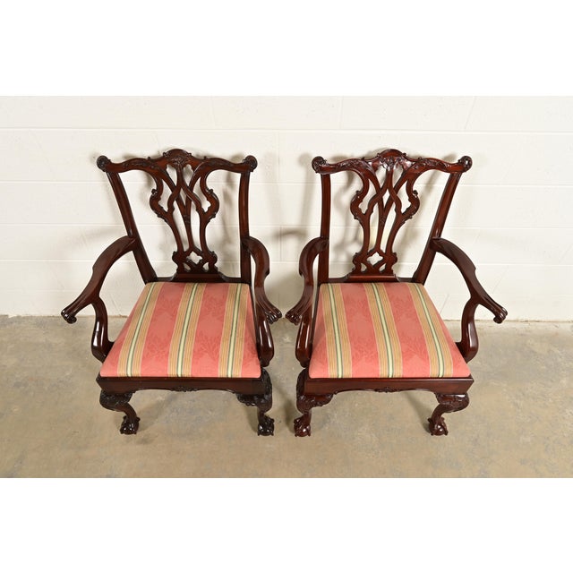 1980s Kindel Furniture Chippendale Carved Mahogany Dining Arm Chairs, Pair For Sale - Image 5 of 13