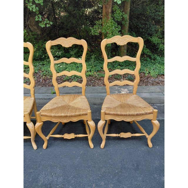 1990s Set of Six French Provincial Rush-Seat Dining Chairs For Sale - Image 4 of 8