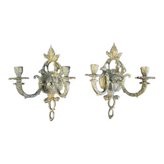 Pair of Antique French Gilt Bronze Wall Candle Sconces Late 19th Century For Sale