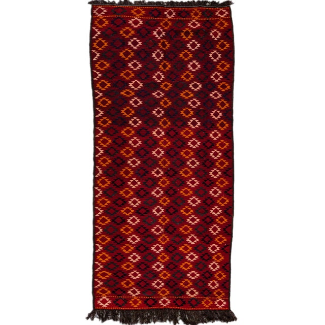 Vintage Kilim Handmade Flatweave Geometric Red Wool Runner For Sale - Image 10 of 10