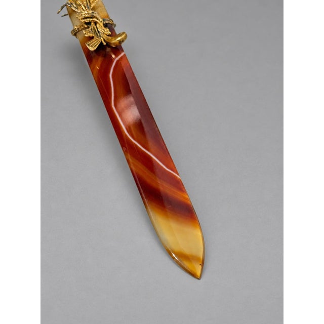 Victorian Golf Themed Scottish Banded Agate and Gilt-Metal Letter Opener, Circa 1880 For Sale - Image 3 of 6