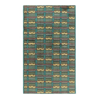 Vintage Zeki Müren Rug in Teal With Geometric Patterns, From Rug & Kilim For Sale