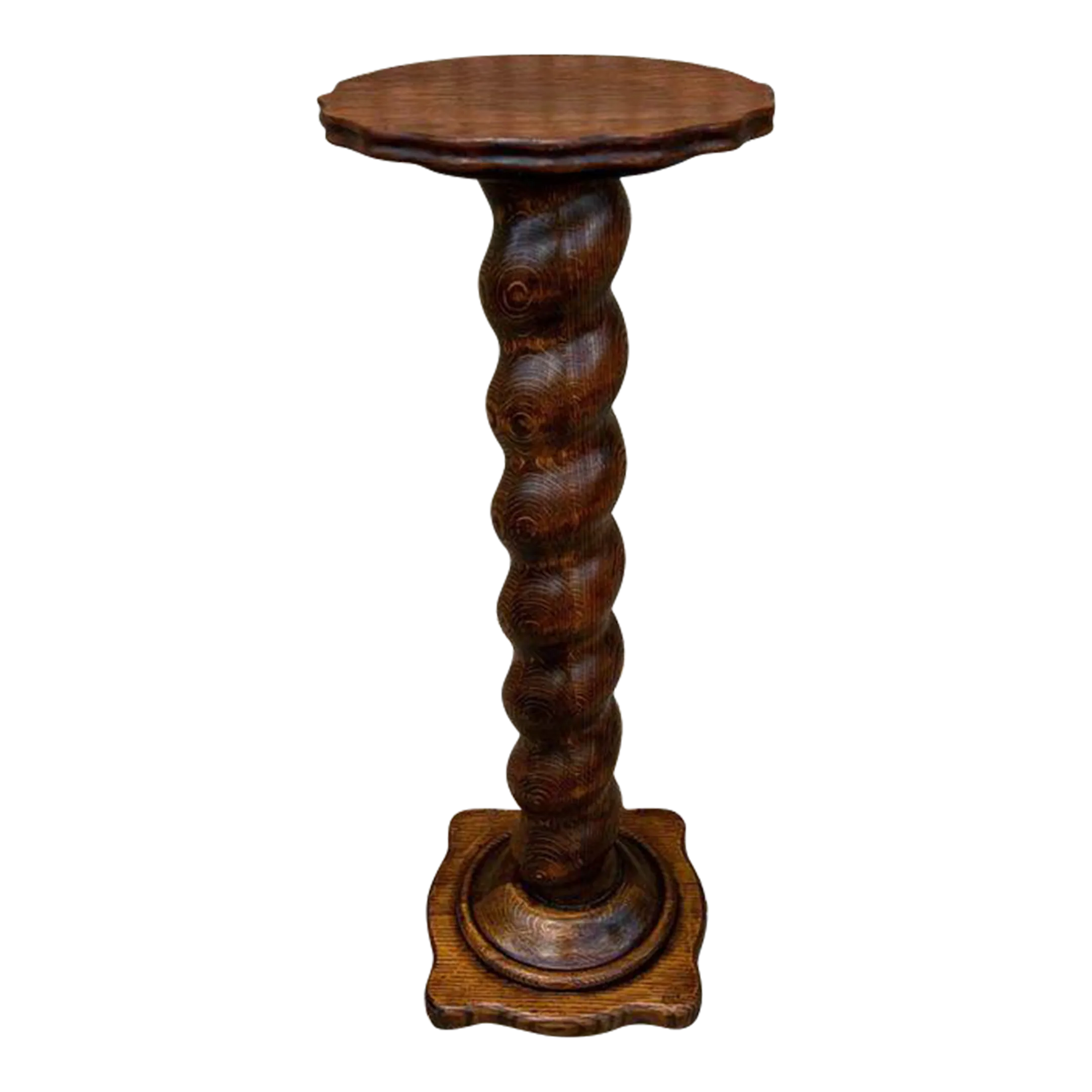 19th Century Antique Tiger Oak Barley Twist Pedestal | Chairish