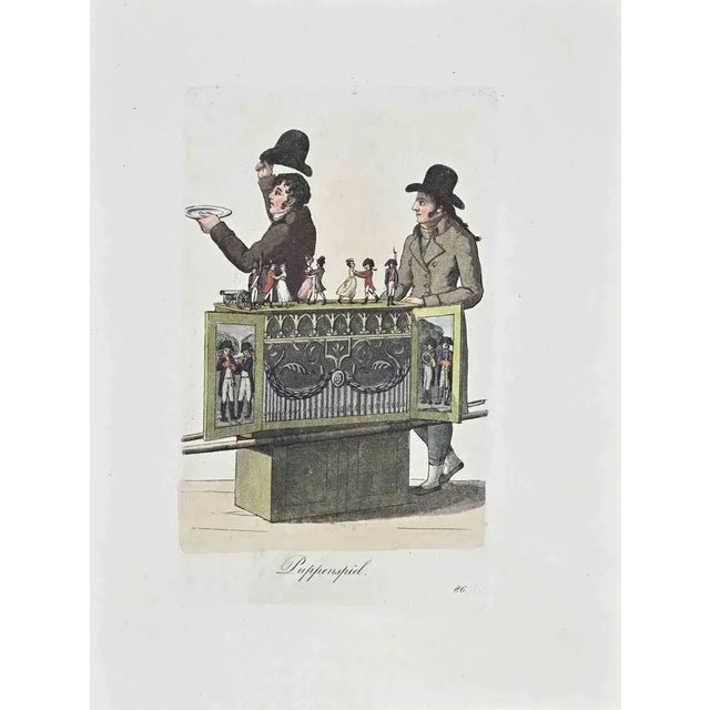 Hand-colored etching by Christoph Suhr in 1808. Belongs to the series "Der Ausruf in Hamburg dargestellt in einhundert und...