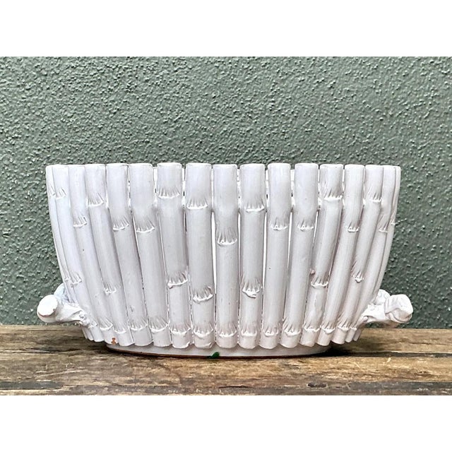 Vintage White Ceramic Bamboo Basket For Sale - Image 9 of 12