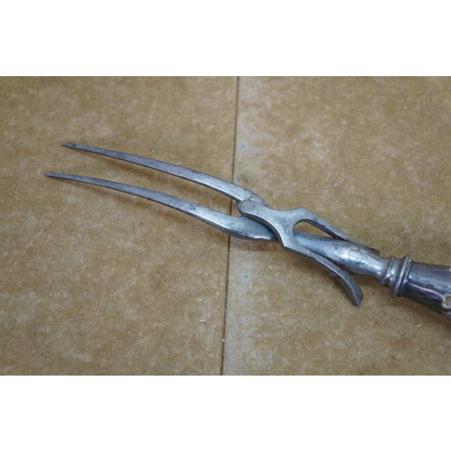 Antique Sterling Silver Antler Stag Horn Cows Head Fork & Knife Meat Carving Set 15" For Sale - Image 11 of 16