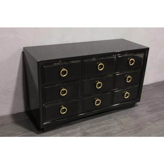 Wood A Pair of T. H. Robsjohn Gibbings for Widdicomb Lacquer and Brass For Sale - Image 7 of 10