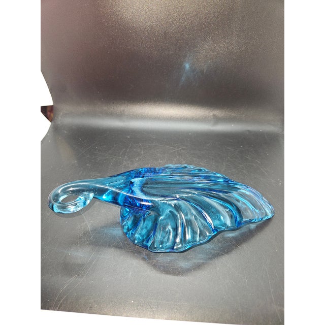 Vintage Blue Hand Blown Art Glass Cornucopia