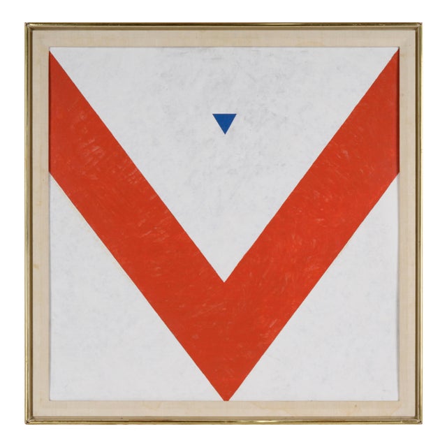 Red Over White Original Geometric Art in Oil by Robert William Hinds For Sale