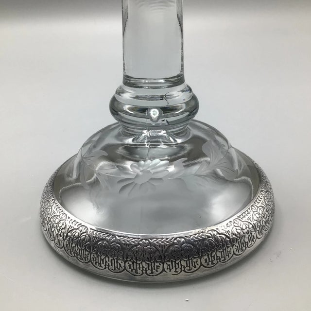 Transparent 1930's Crystal Candles Holders With Silver Bands - A Pair For Sale - Image 8 of 13