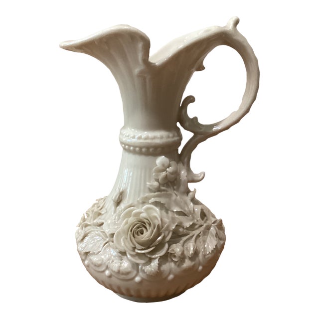 Antique Original Belleek Encrusted Porcelain Aberdeen Jug/Pitcher Black Mark (1891-1926) For Sale