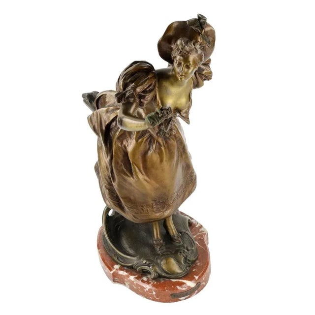 French Bronzed Metal Figure on Marble Base, 1890s For Sale - Image 6 of 8