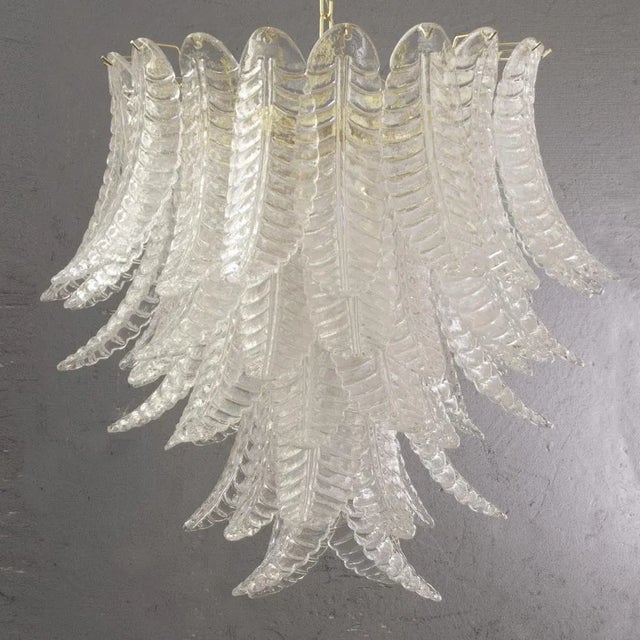 Large Suspension Chandelier with Murano Clear Glass Leaves, Italy, 1990s For Sale - Image 4 of 11