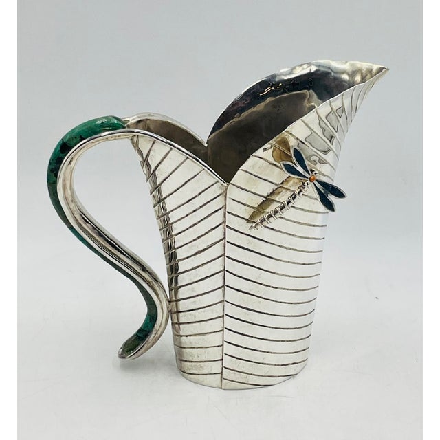 Silver 1980s Emilia Castillo Leaf-Form Silver Pitcher With Dragonfly Detail For Sale - Image 8 of 18