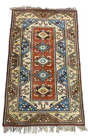 Vintage Turkish Blue, Beige & Rust Milas Ushak Rug