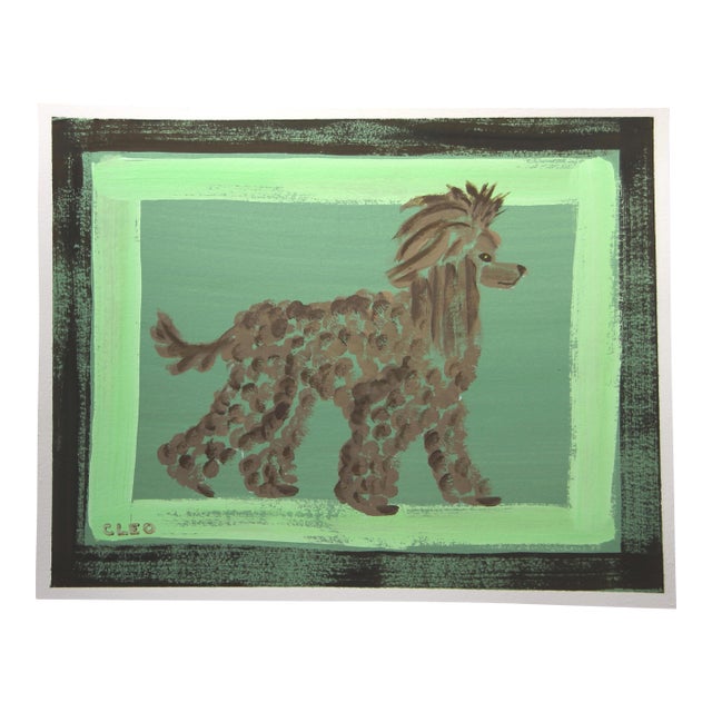 Dog Poodle Expressionism Minimalism Pop Art Americana Green Beige Brown Original Painting by Cleo Plowden For Sale