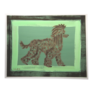 Dog Poodle Expressionism Minimalism Pop Art Americana Green Beige Brown Original Painting Cleo Plowden