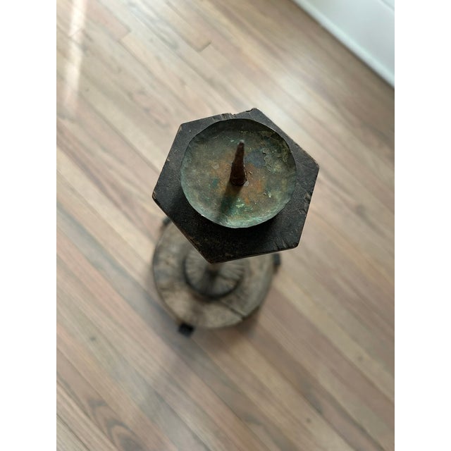 Early 18th Century Early 18th Century Primitive Wood Candlestick For Sale - Image 5 of 8