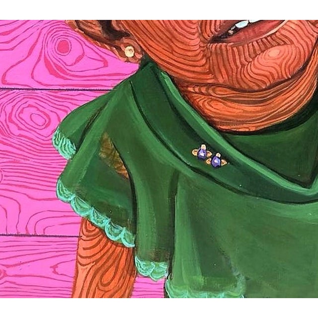Figurative The Girl and the Bamboo 1 by Joseph Idowu | Acrylic on canvas Portrait of a girl with bamboo. For Sale - Image 3 of 4