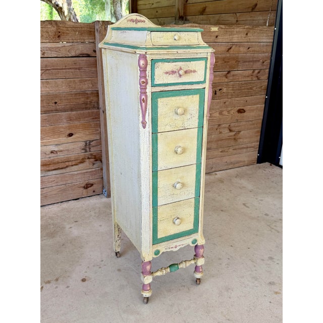 Vintage French Country Distressed Jewelry & Lingerie Chest on Casters For Sale - Image 9 of 12