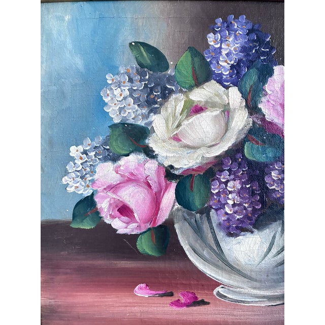 1960s Vintage Original Flower Still Life Oil Painting: Framed Floral Art For Sale - Image 5 of 15
