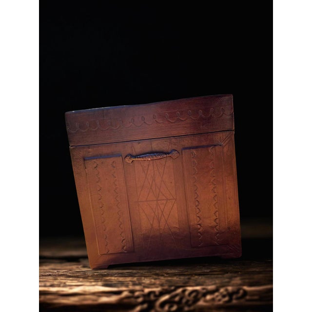 Wood Tuareg Leather and Wood Trunk For Sale - Image 7 of 8