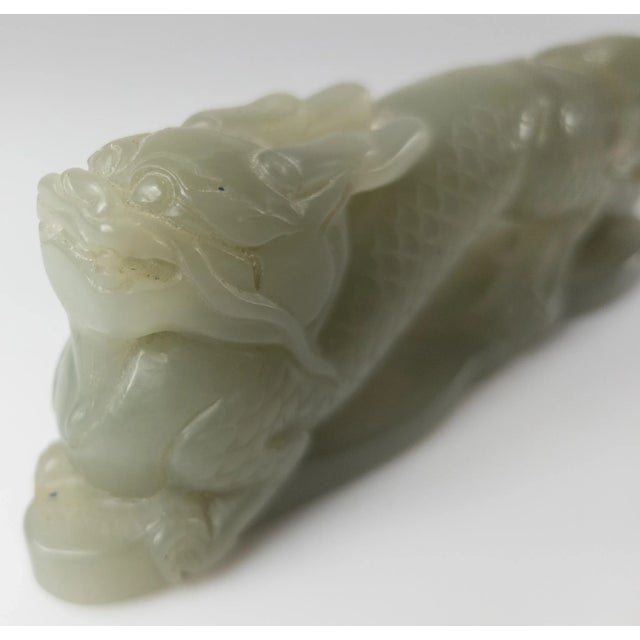 20th Century Chinese Carved Celadon Green Nephrite Jade Qilin Figure For Sale - Image 9 of 13
