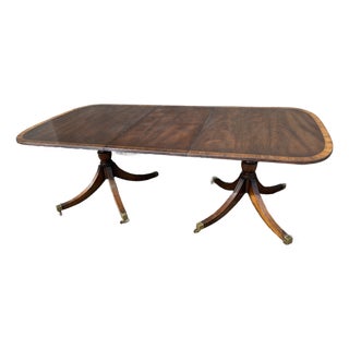 Antique 1920s Mahogany Double Pedestal Dining Table – 88" X 45" – Brass Casters For Sale