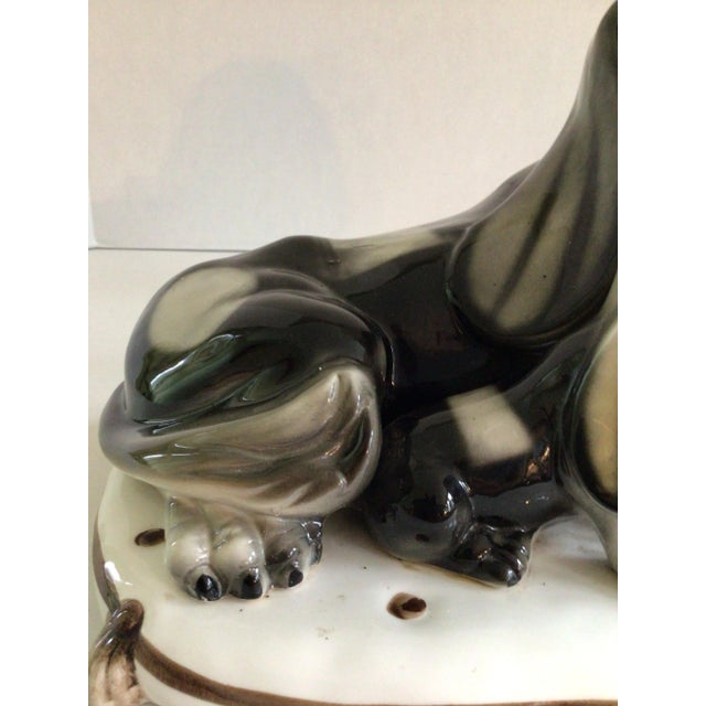 Ceramic 1950s Japanese Porcelain Hound Dog and Pup on Pillow For Sale - Image 7 of 9