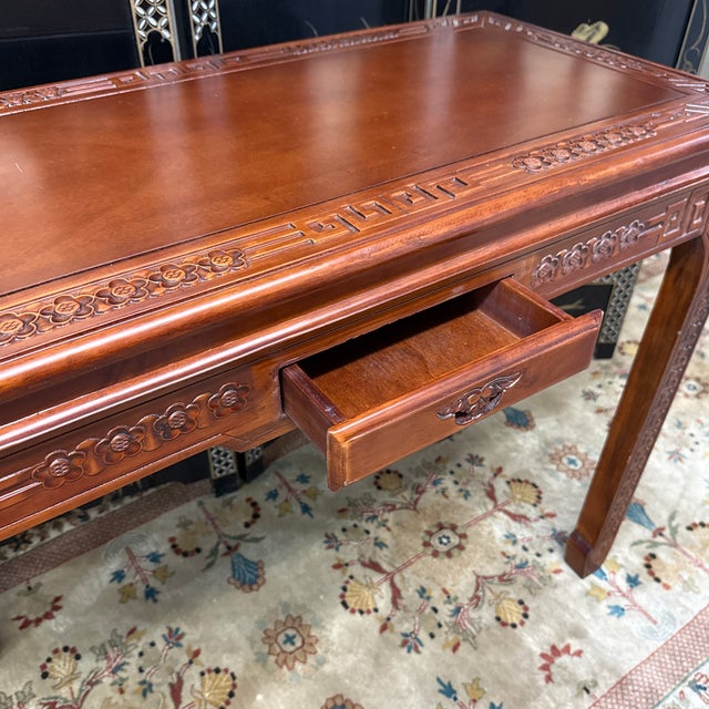 Asian Asian Carved Hardwood Writing Desk, Vintage For Sale - Image 3 of 12