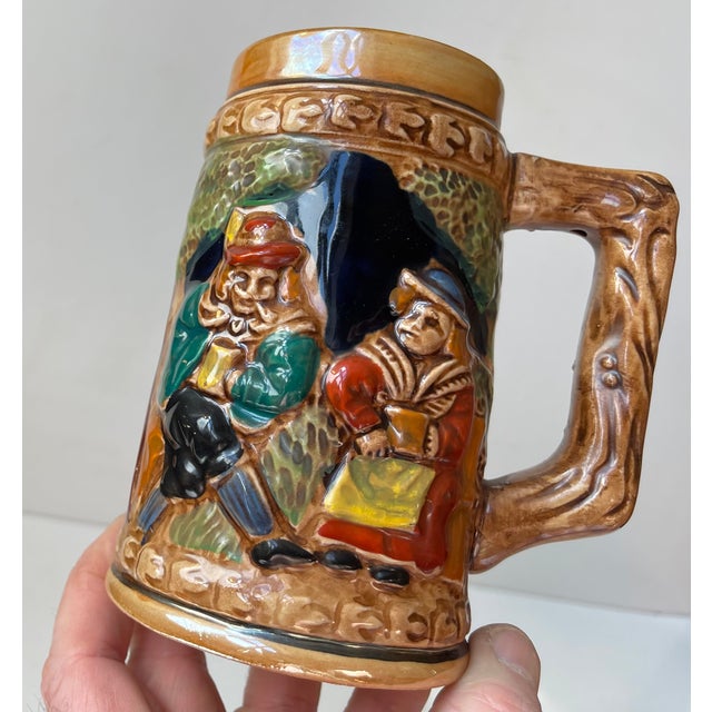 Medieval Themed German Bier Steins Mugs in Glazed Stoneware, Set of 2 For Sale - Image 3 of 9