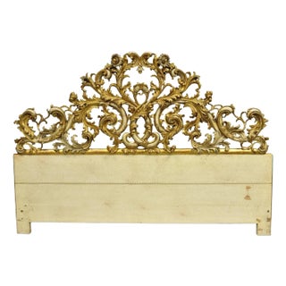 Antique French Rococo Gold Giltwood Carved Wood Italian King Size Bed Headboard For Sale