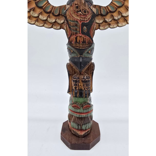 Vintage Signed Ray Moore Mini Table Top Wooden Carved Totem Pole For Sale - Image 9 of 10