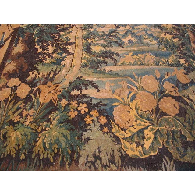 18th Century 1750ss Green Antique French Verdure Tapestry Rug 9'8" X 10'4" Flatweave Wool Carpet For Sale - Image 5 of 9