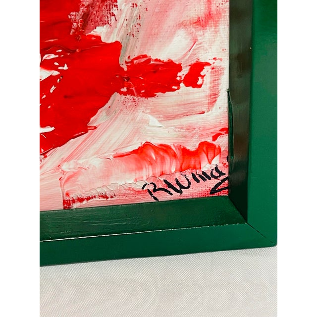A bold, playful watermelon still life by artist Rebecca Williams. Rendered in vivid red, green, black, and white. Loose,...