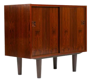 1960s Danish Modern Mid Century Compact Rosewood Credenza Sideboard — Sliding Doors