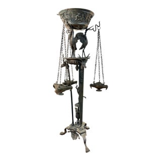 19th Century Large Bronze Grand Tour Neo Classical Pompeiian Tripod Heron Oil Lamp For Sale